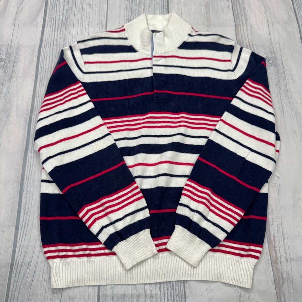 Brooks Brothers Sweater L Supima Cotton Button Pullover Stripe Golf Mens